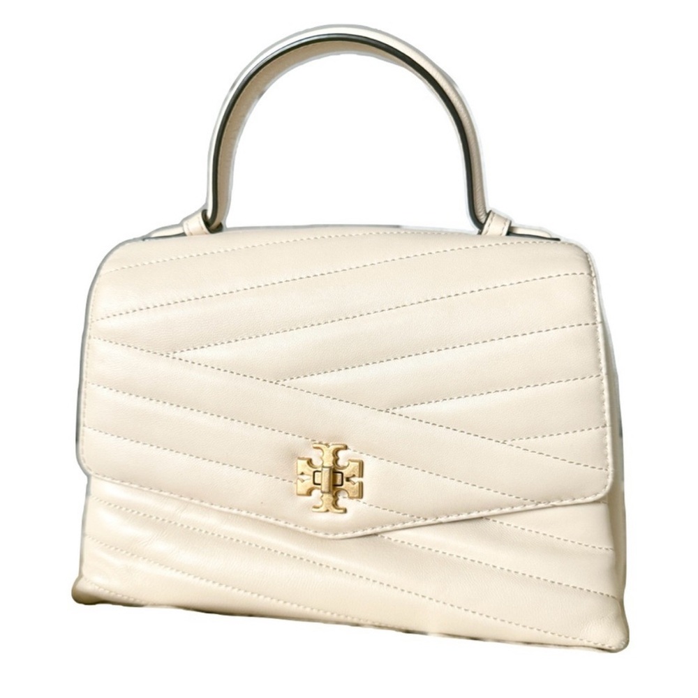TORY BURCH Kira Chevron Top-Handle Satchel New Cream & Rolled Brass - Picture 4 of 8